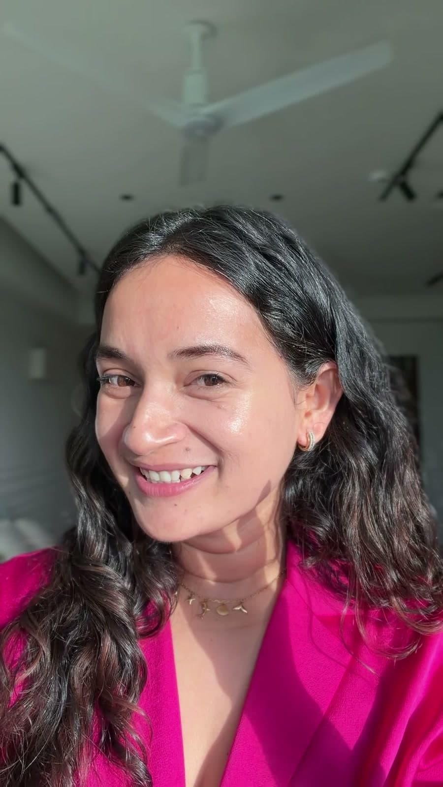Aishwarya Kandpal showing the finish of a skin tint in natural light